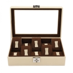 WATCH BOXES Friedrich|23 Cordoba 26215-8, 10 watches, cream genuine leather, brown velvet interior, silver lock